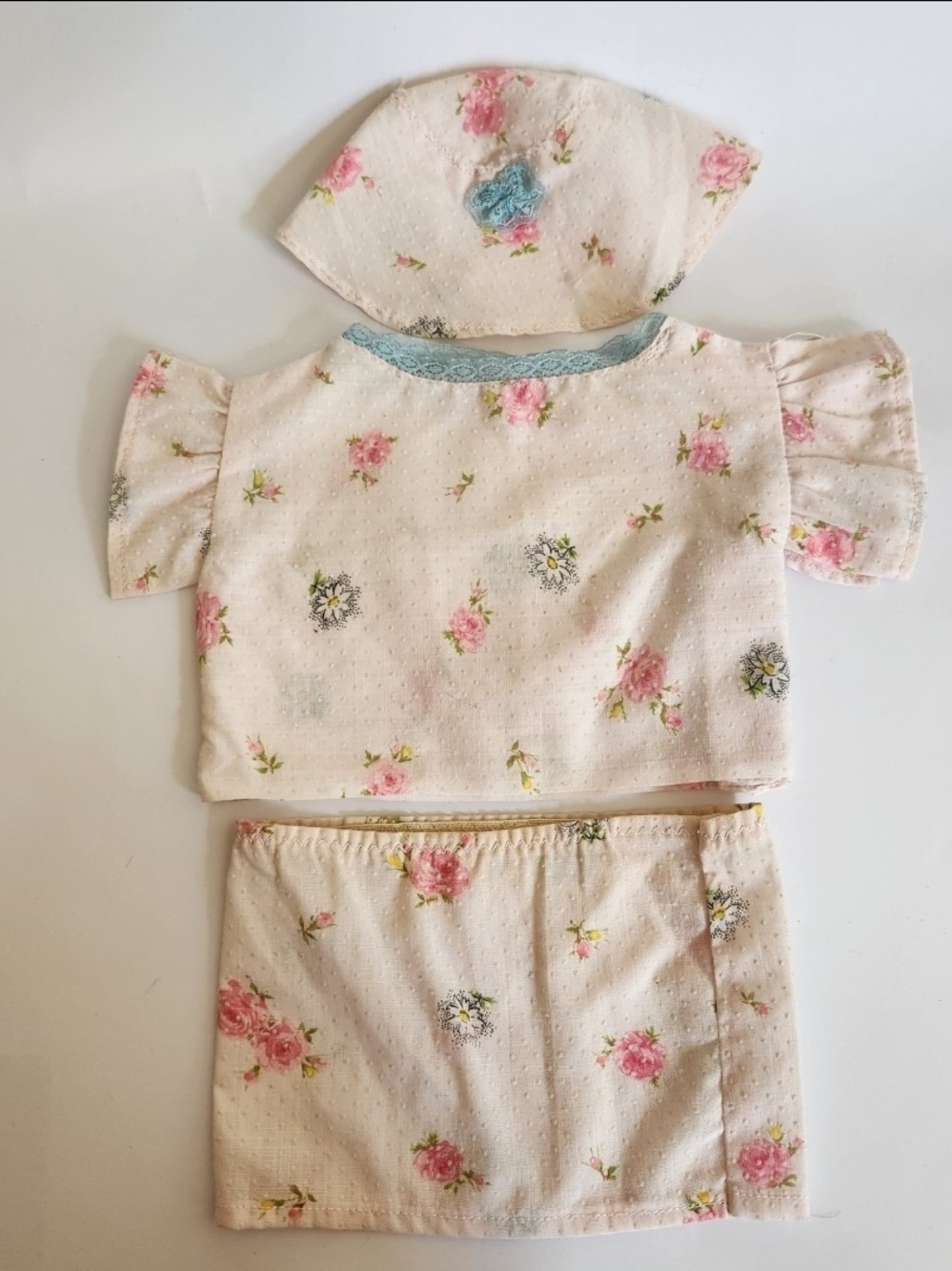 Vintage 1970s 3 Piece Baby Doll Bear Outfit Pink Floral